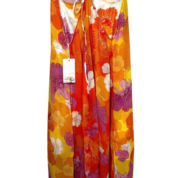 NWT Agua Bendita Victoria White Funky Bloom Floral Maxi Dress Multi Small Resort - Picture 11 of 16